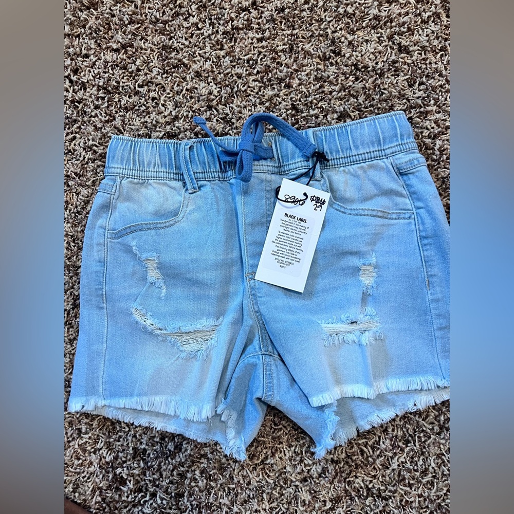 Black Label Womens Light Blue Distressed Denim Shorts